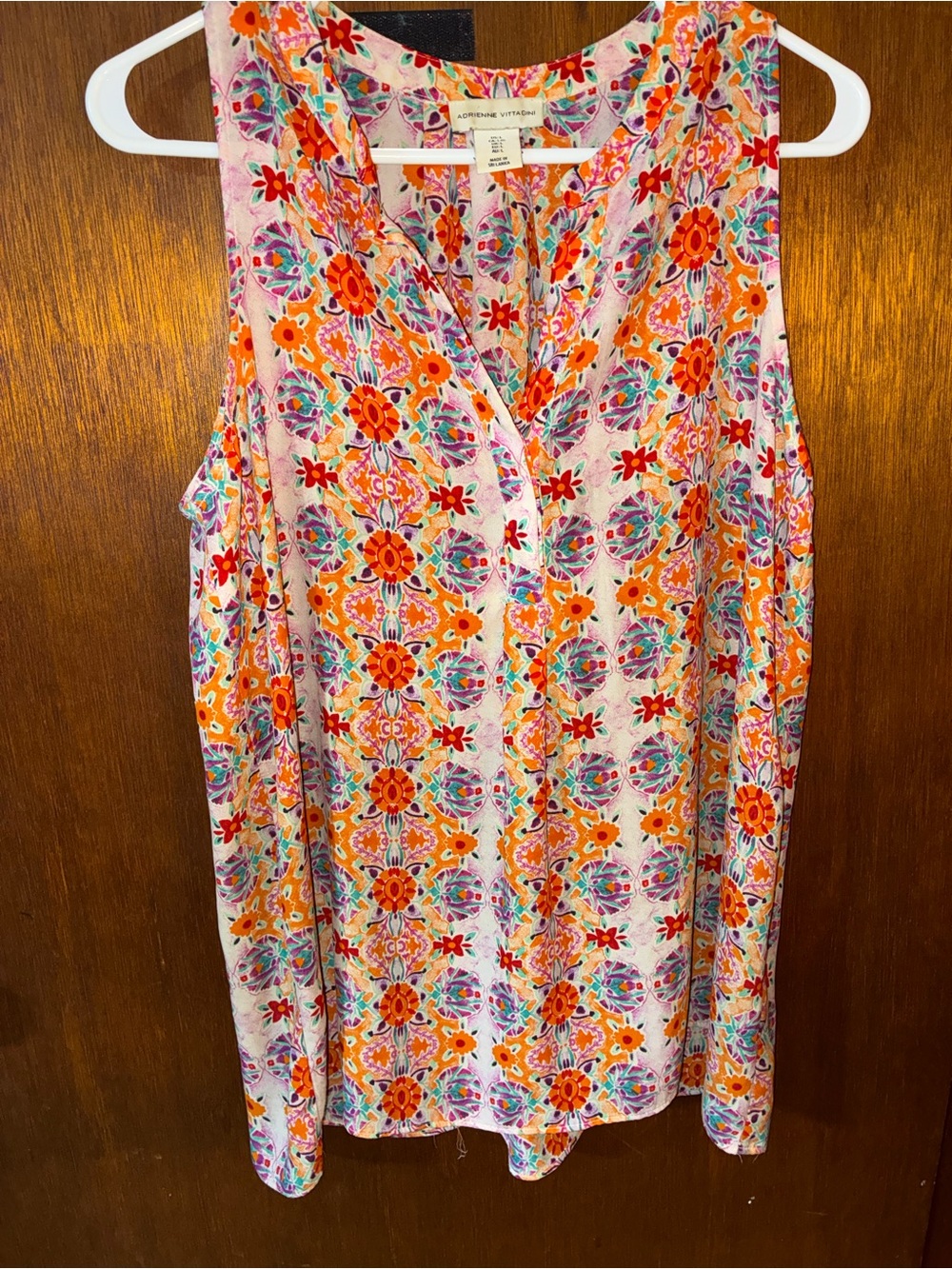 Adrienne Vittadini Floral Sleeveless V-Neck Tank Top in Pink & Orange